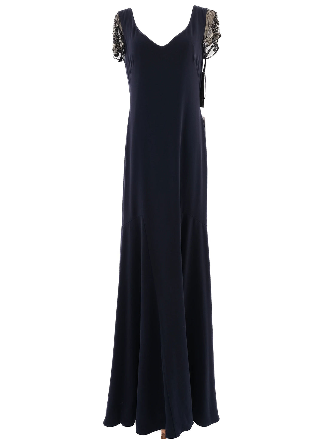 NEW Theia Couture Formal Navy Blue Gown Size XL with Beaded Details