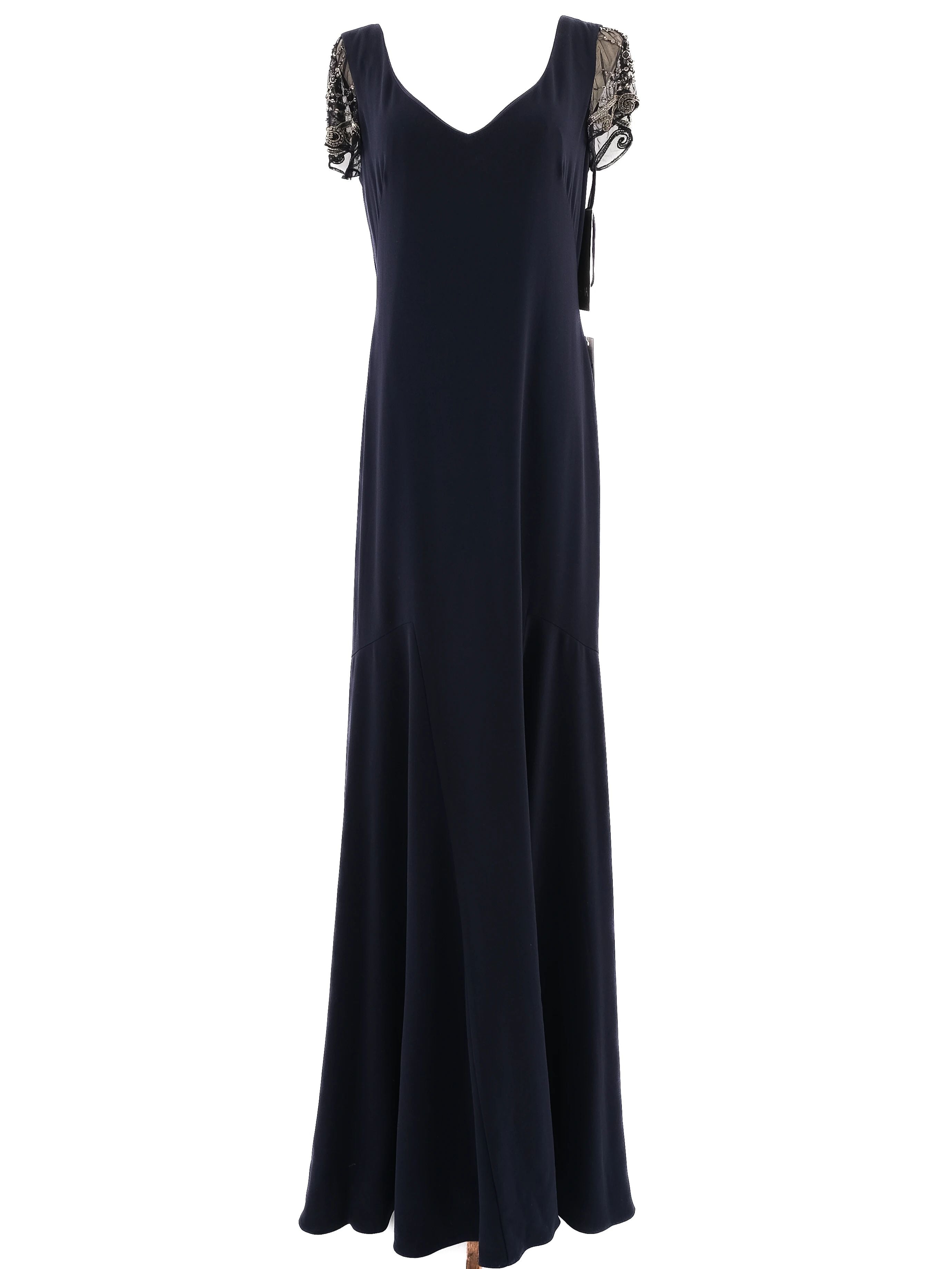 NEW Theia Couture Formal Navy Blue Gown Size XL with Beaded Details