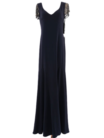 NEW Theia Couture Formal Navy Blue Gown Size XL with Beaded Details