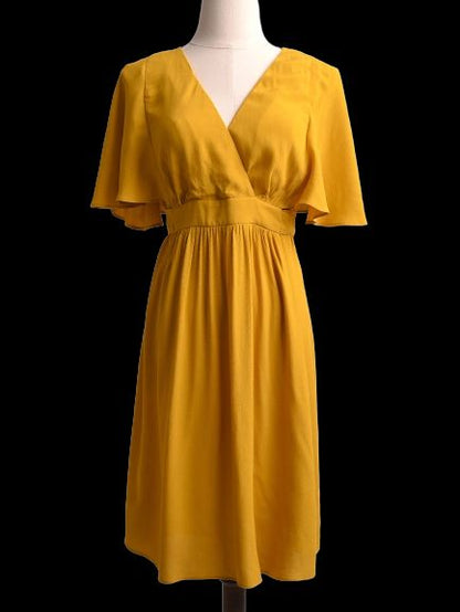 Excellent NAF NAF Yellow V-Neck Dress Size XXS with Tie Detail