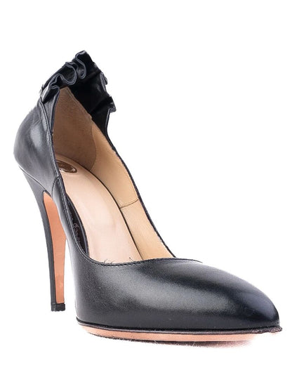 Excellent Elisabetta Franchi Black Leather High Heels Size 38