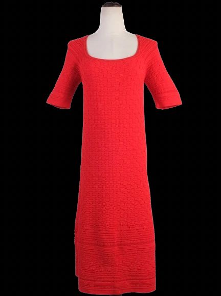 Excellent Vicedomini Red Knit Dress Size L Short Sleeves