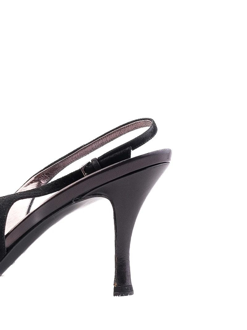 Bruno Magli Black High-Heeled Slingback Shoes Size 37.5 Excellent