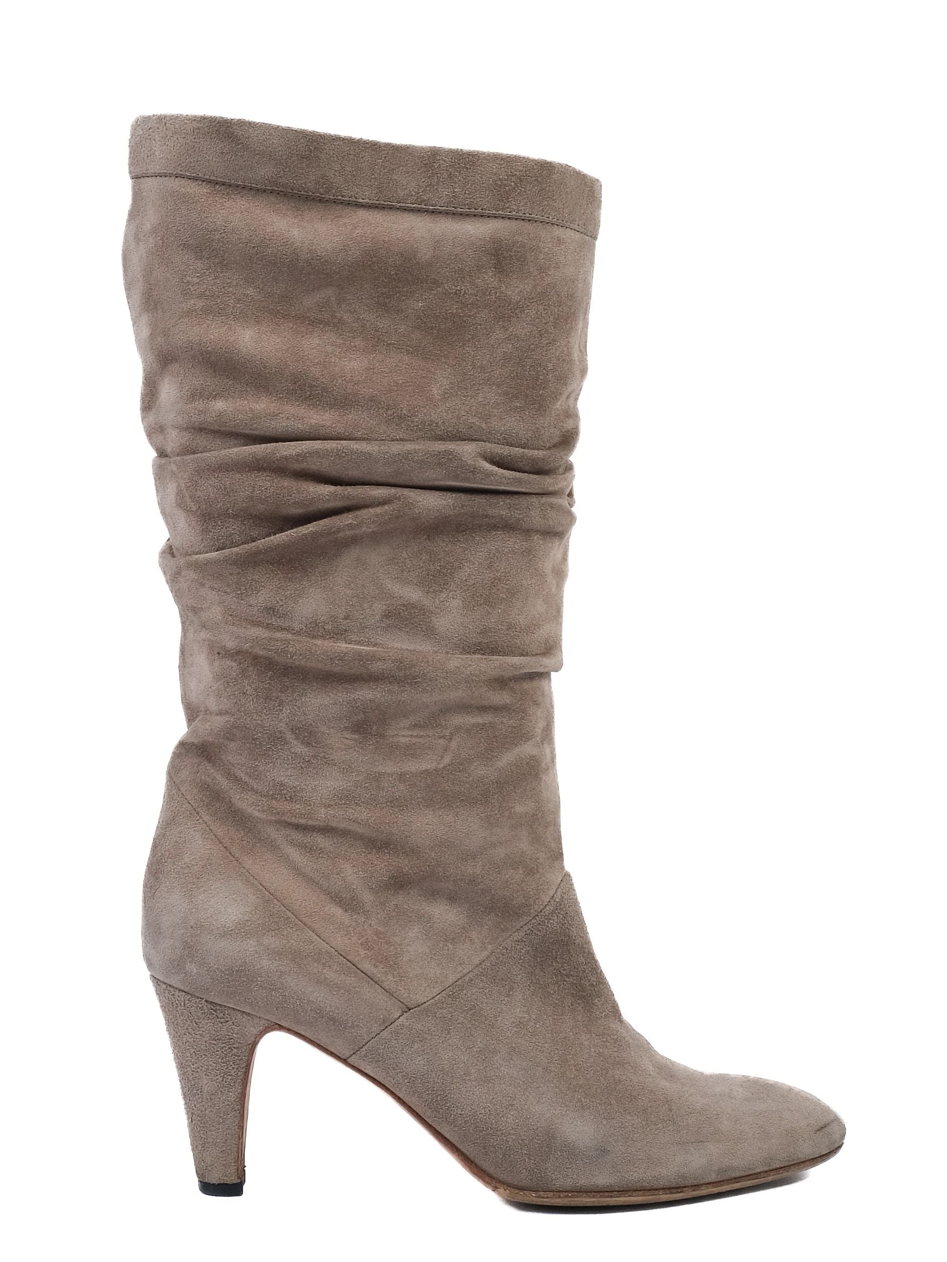 Excellent Brian Atwood Gray Leather Slouchy High-Heeled Boots Size 39