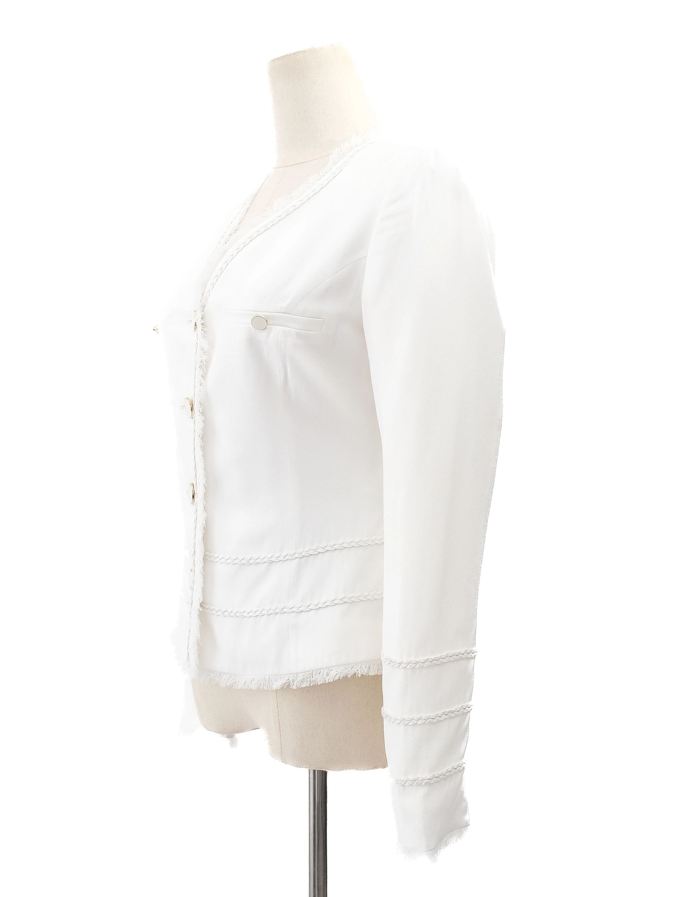 Average Bessini White Viscose Jacket Size XS with Decorative Stitching