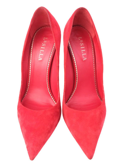 Excellent Lesilla Red Genuine Suede High-Heeled Shoes with Gold Heel
