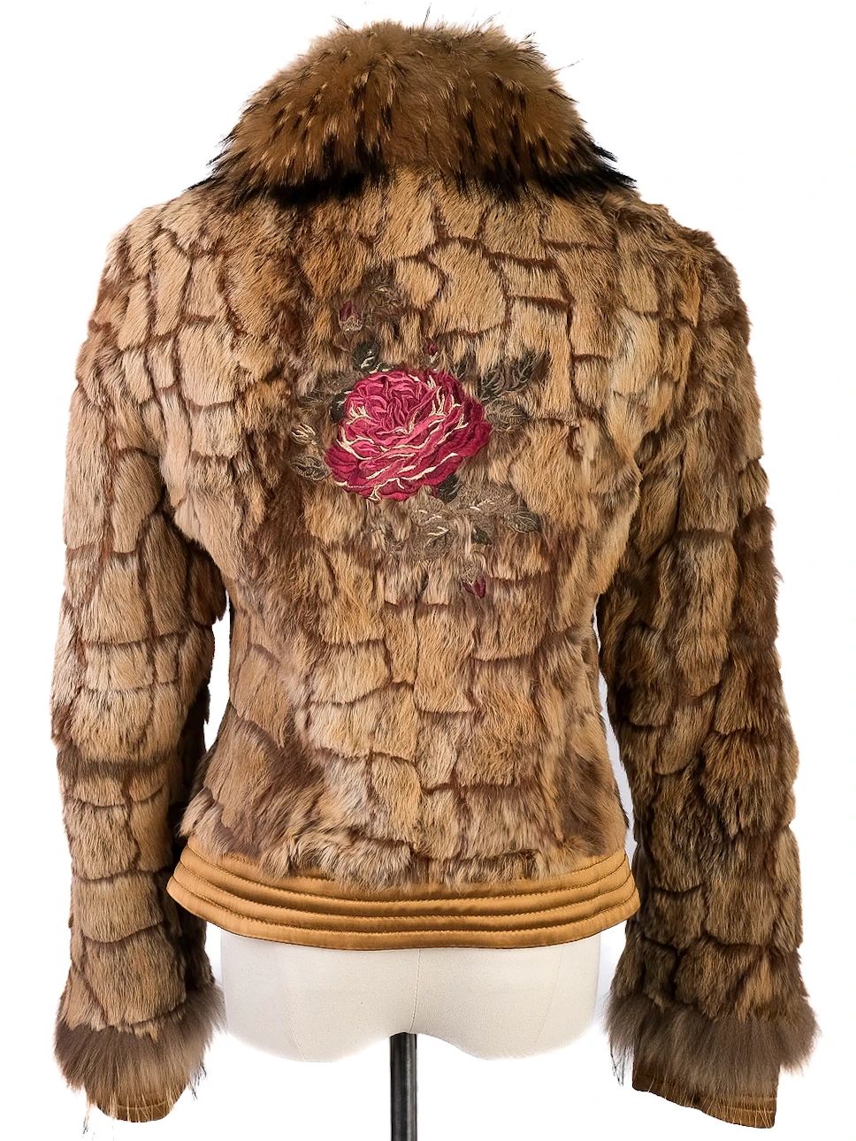 Excellent Gizia Orange Fur Jacket XS with Floral Embroidery