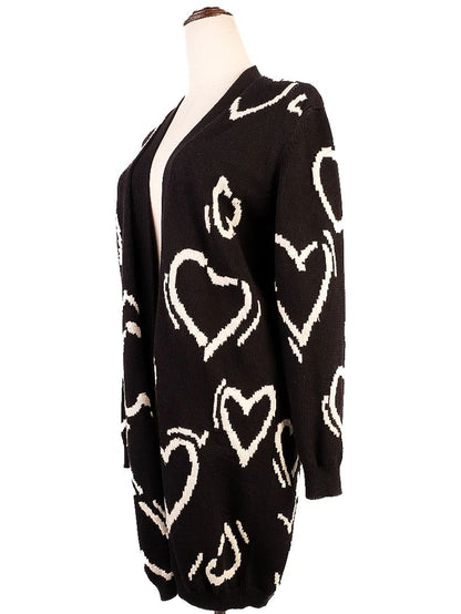 Excellent Max Mara Black Wool Cardigan Size S with Heart Pattern