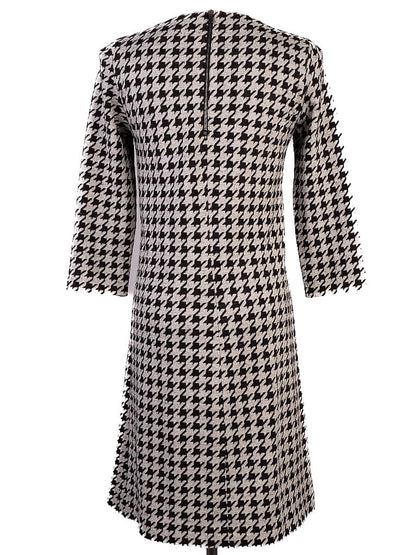 EXCELLENT MaxCo Houndstooth Dress Wool Size S Black White 3/4 Sleeve
