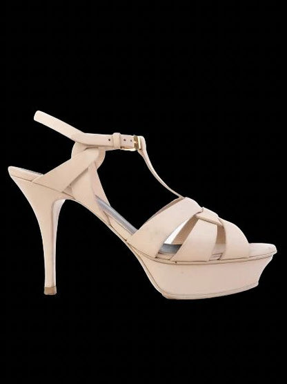 Excellent Yves Saint Laurent White Leather High-Heeled Sandals Size 39