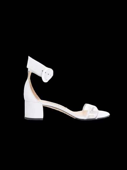 Jimmy Choo White Leather Heeled Sandals with Ankle Strap