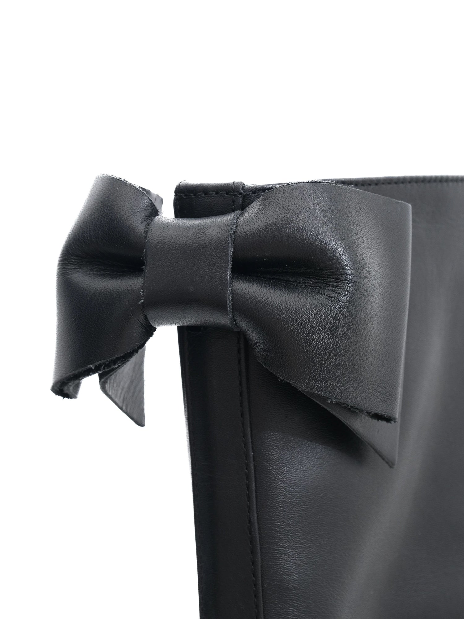 Excellent Red Valentino Black Leather Tall Boots Size 40 with Bow