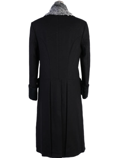 Excellent Dolce Gabbana Black Wool Coat with Textured Collar Size S