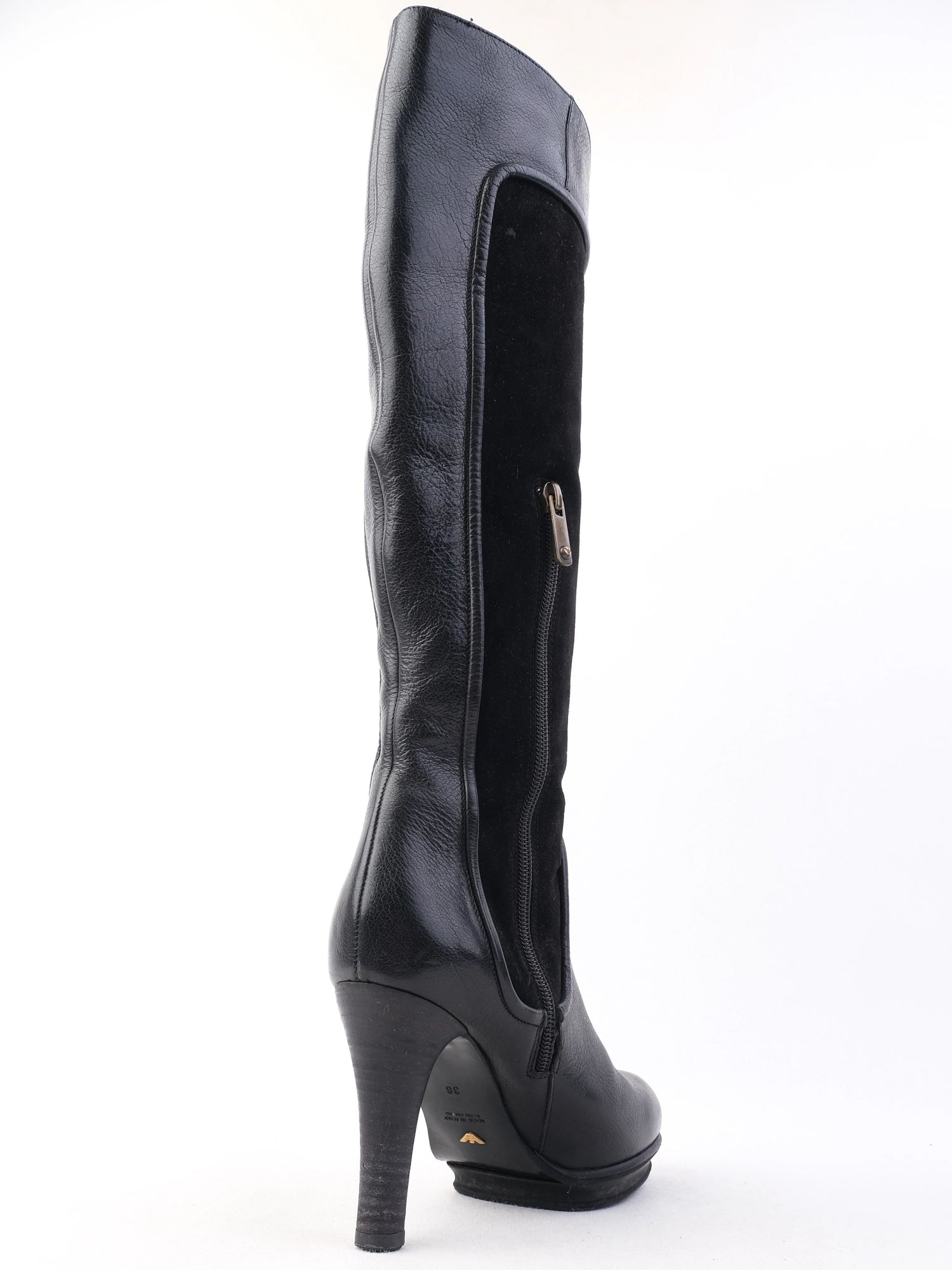 EXCELLENT Emporio Armani Black Leather Knee-High Stiletto Boots Size 38