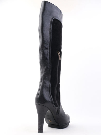 EXCELLENT Emporio Armani Black Leather Knee-High Stiletto Boots Size 38