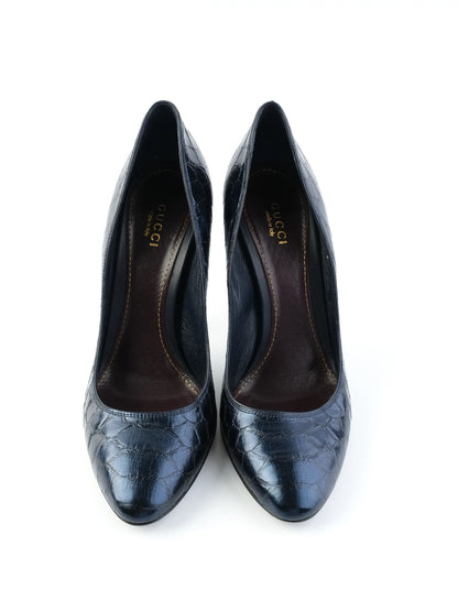 Excellent Gucci Black Leather High-Heeled Shoes Size 38 Made in Italy