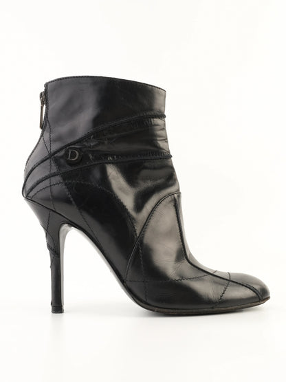 Excellent Dior Black Leather High-Heeled Ankle Boots Size 38