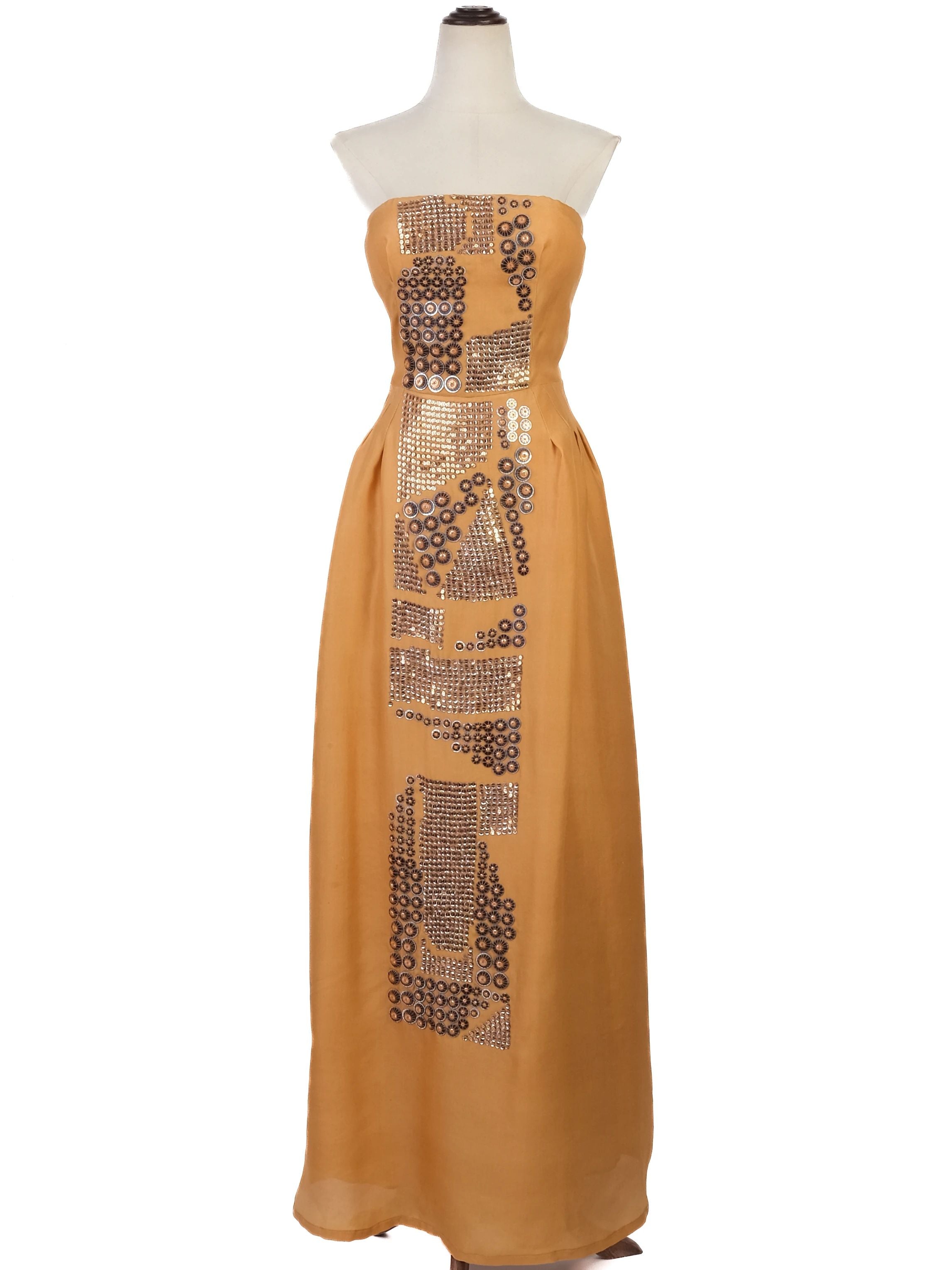 Excellent Missoni Yellow Silk Strapless Evening Gown Size M