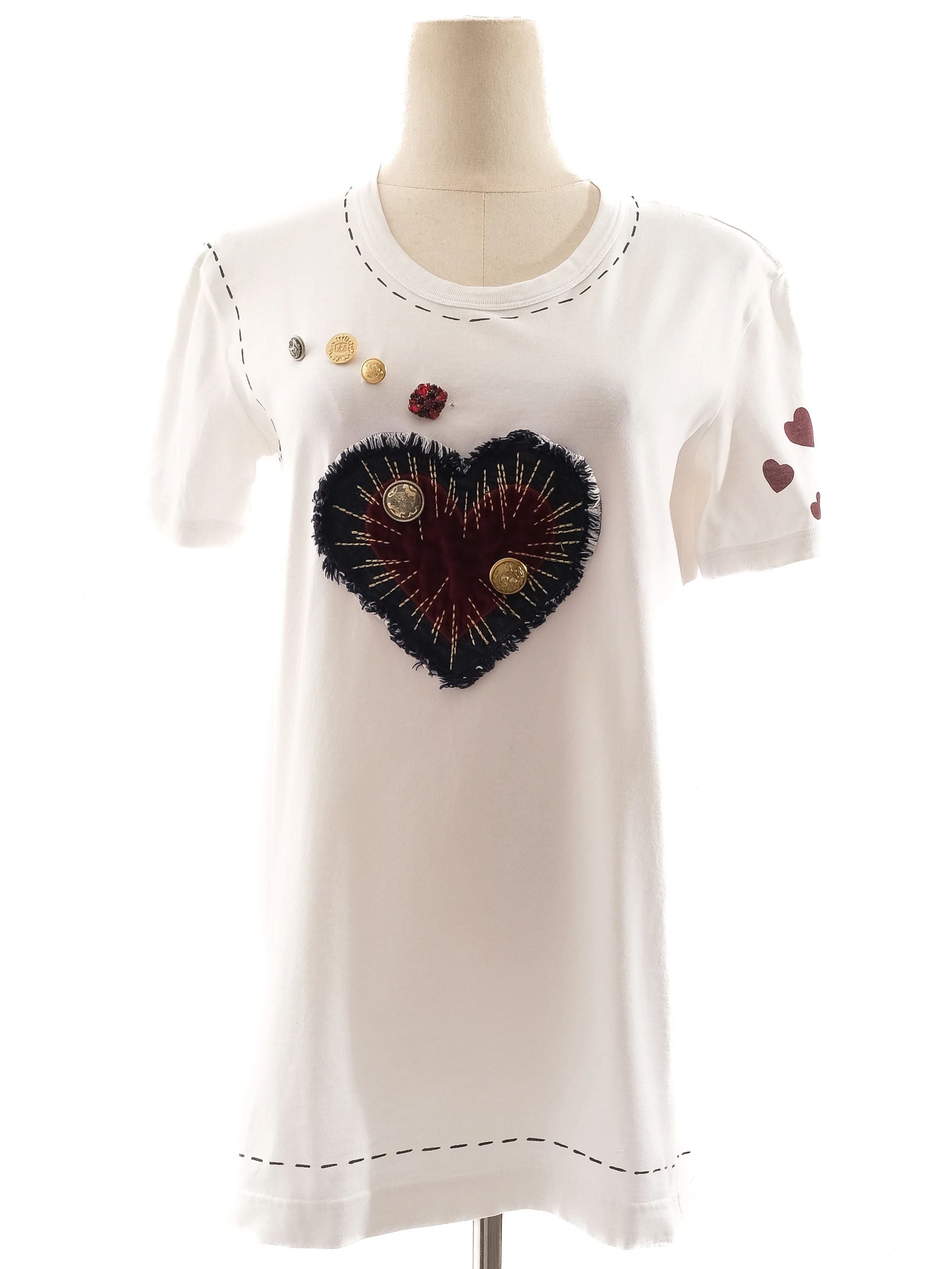 Excellent Dolce Gabbana White Cotton T-Shirt with Embroidery Size M