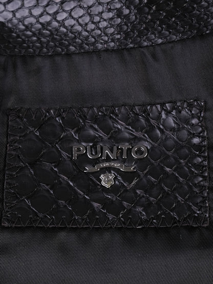 Excellent Punto Black Leather Jacket with Textured Pattern