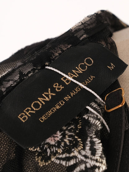 Excellent Bronx&amp;Banco Black Floral Dress with Sheer Sleeves, Size M