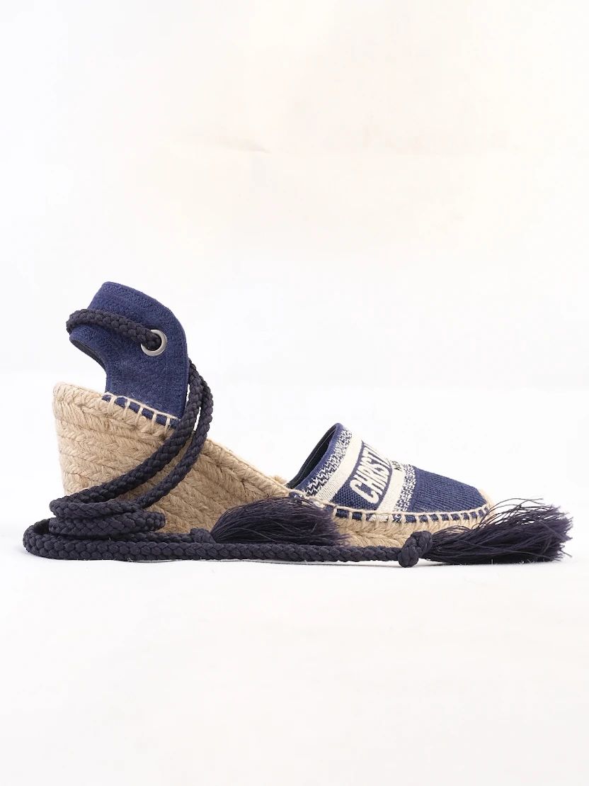 Excellent Dior Blue Fabric Wedge Espadrilles - Stylish Women&