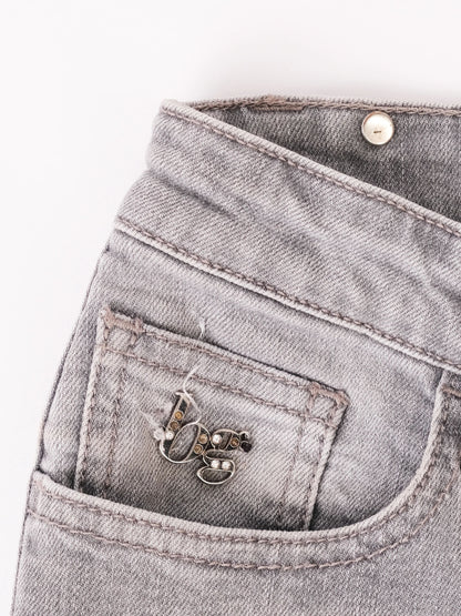Excellent Blumarine Gray Denim Jeans Size S with Metal Embellishments