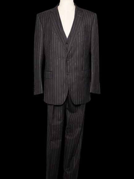 Gieves and Hawkes Pinstripe Suit Black Cashmere Wool Size M