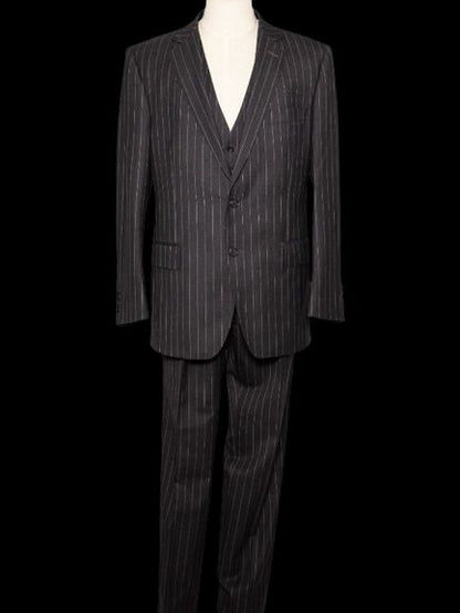 Gieves and Hawkes Pinstripe Suit Black Cashmere Wool Size M