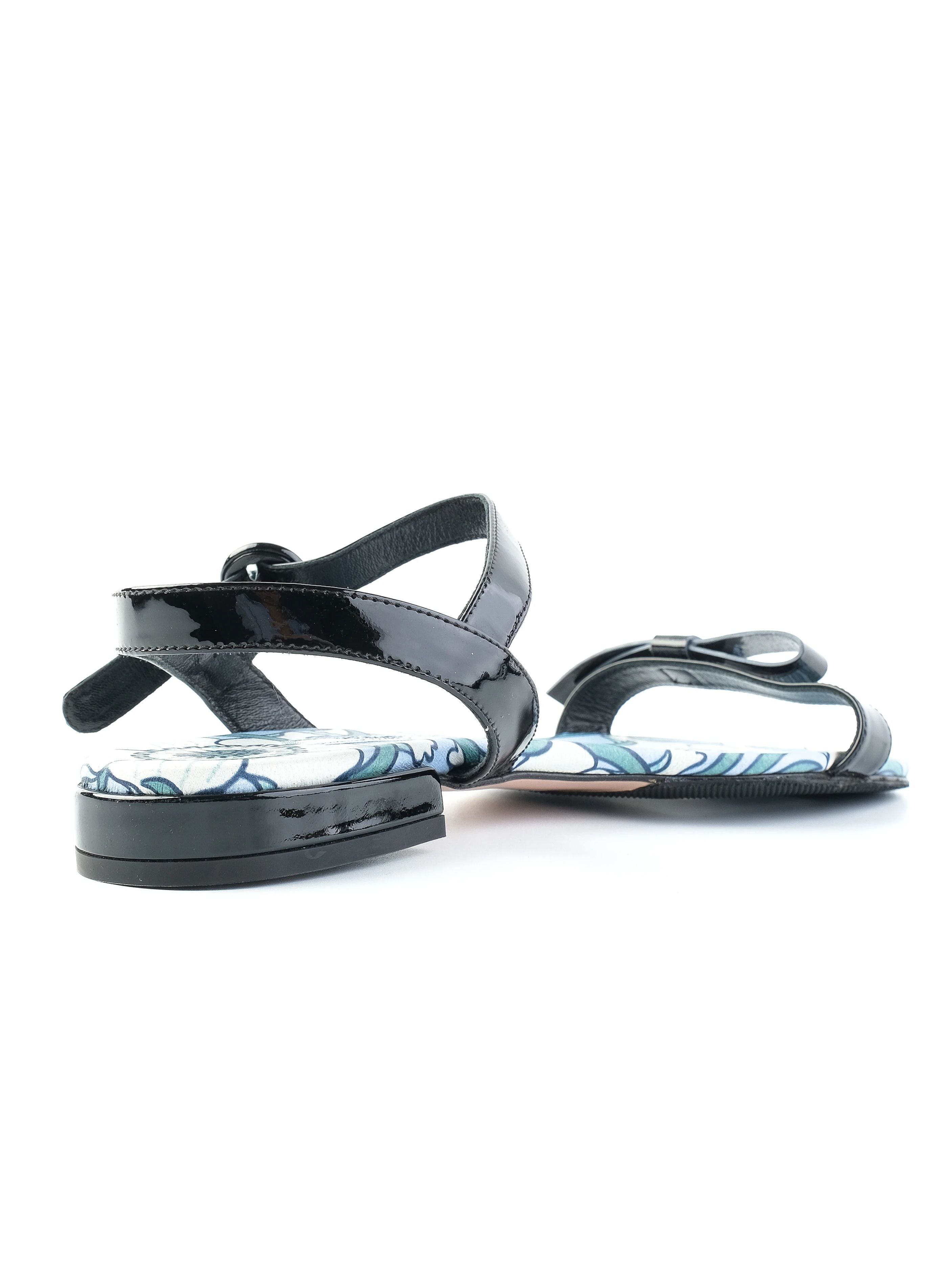 Perfect Prada Black Floral Patterned Sandals with Ankle Straps