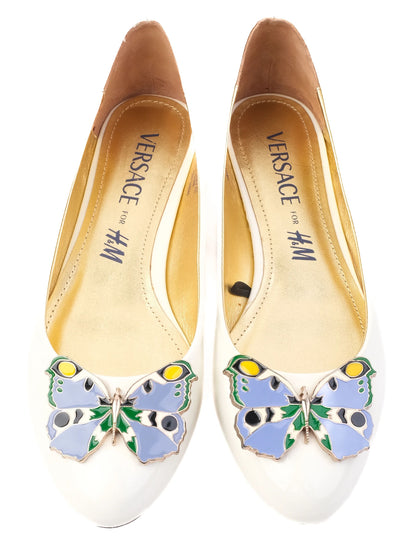 Excellent Versace for H&amp;M White Leather Ballet Flats Size 38