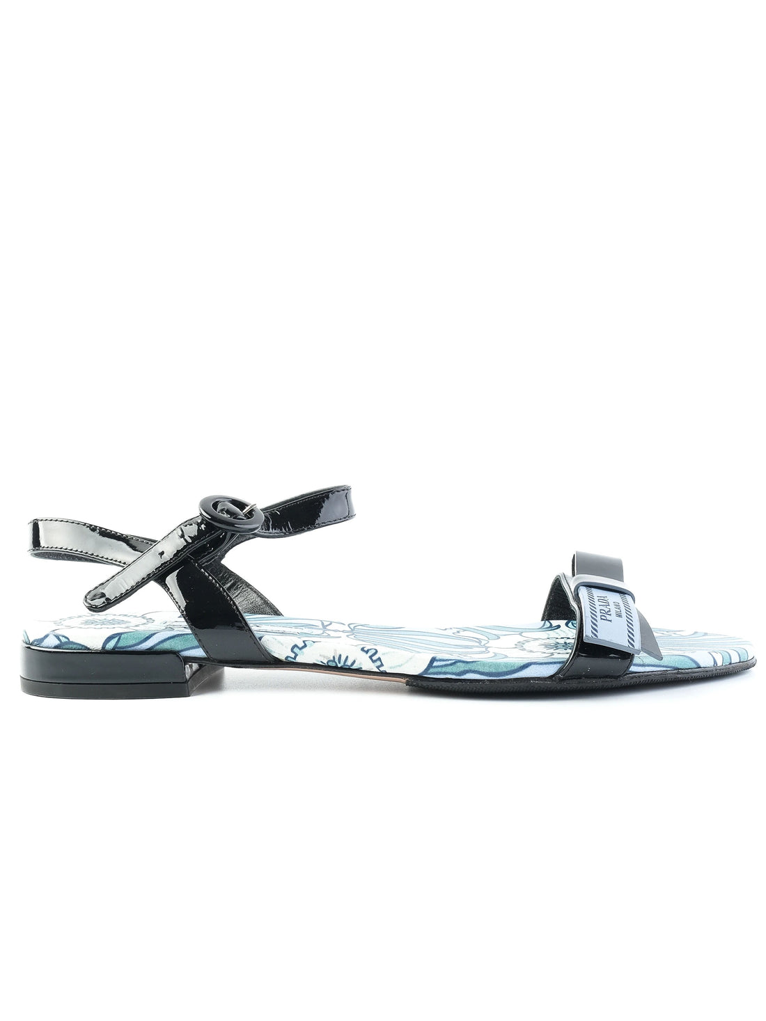 Perfect Prada Black Floral Patterned Sandals with Ankle Straps