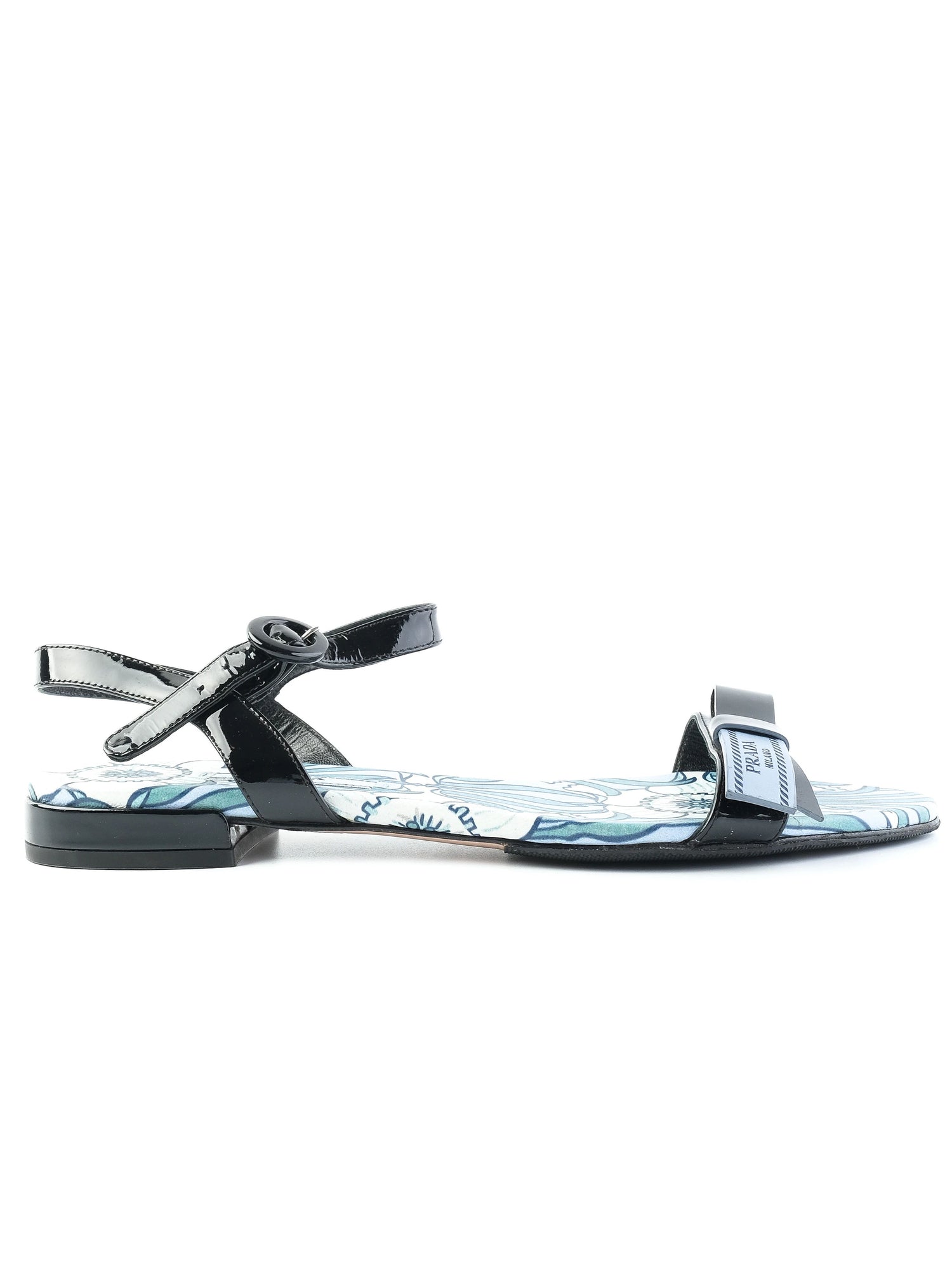 Perfect Prada Black Floral Patterned Sandals with Ankle Straps