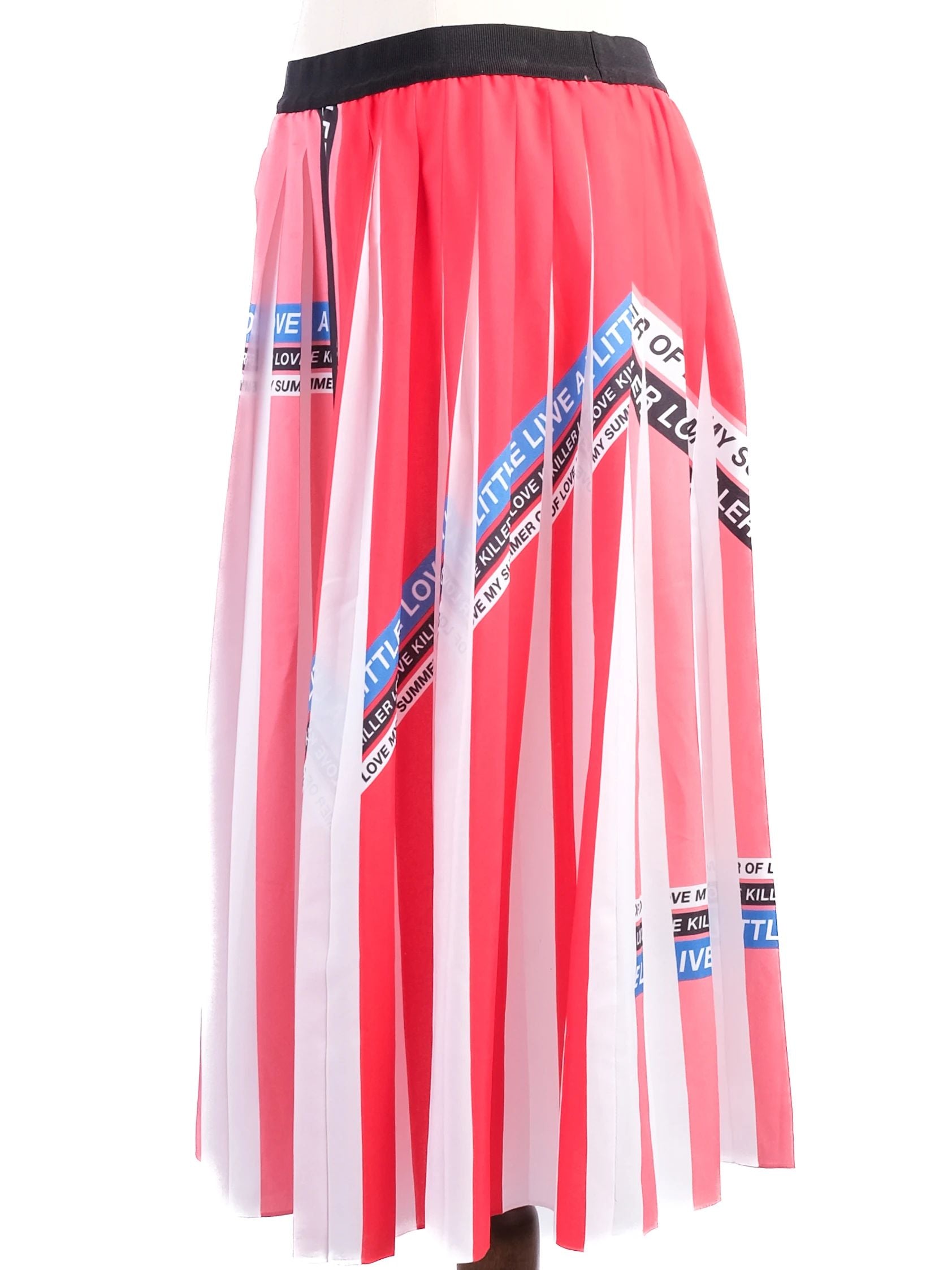 Excellent Pinko Pleated Skirt Red White Stripes Size L Made in Italy