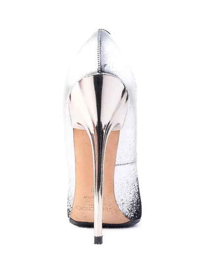 Excellent Jimmy Choo Black Silver High-Heeled Shoes Leather Women&