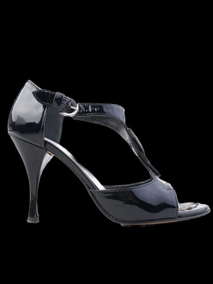 Good Love Moschino Black Leather High-Heeled Sandals Size 36