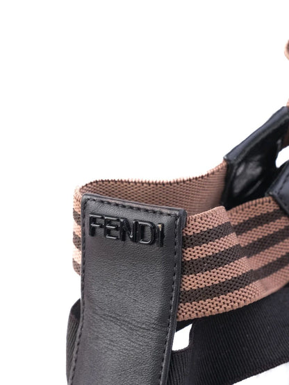 Perfect Fendi Black Leather Wedge Sandals with T-Strap Design