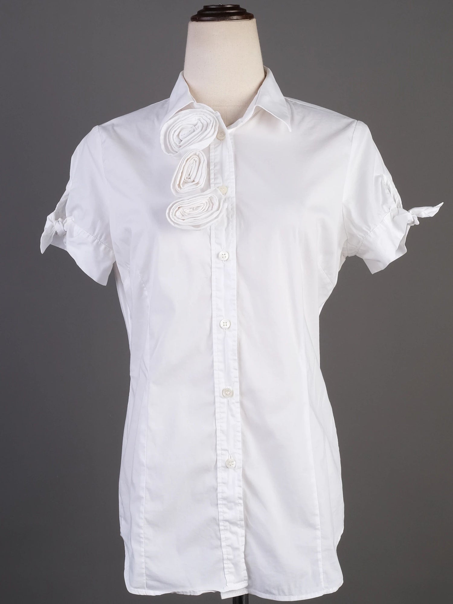 Excellent Red Valentino White Nylon Blouse Size M with Rosettes