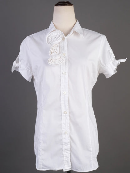 Excellent Red Valentino White Nylon Blouse Size M with Rosettes