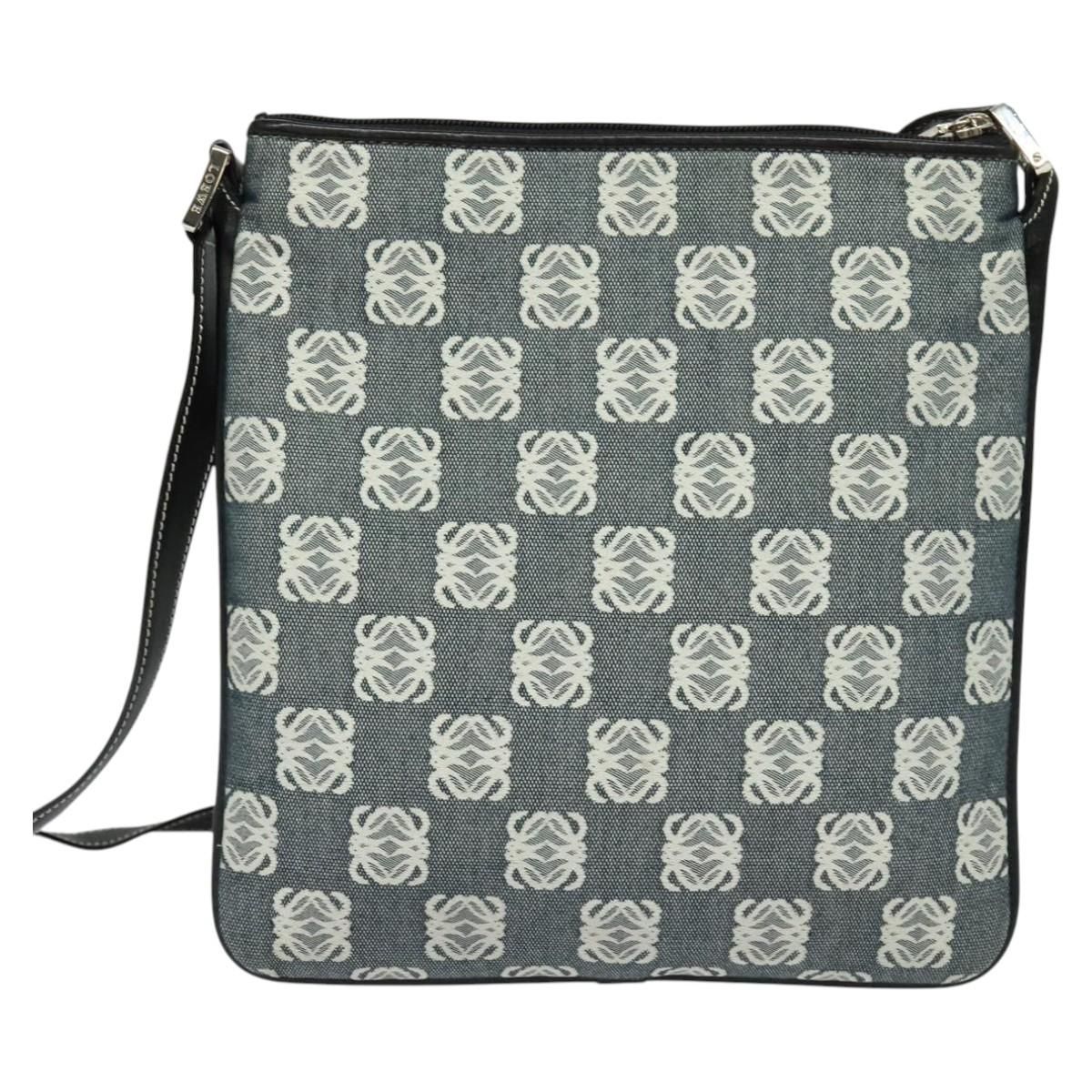 Loewe Anagram Shoulder Bag Canvas Gray Black Silver Auth