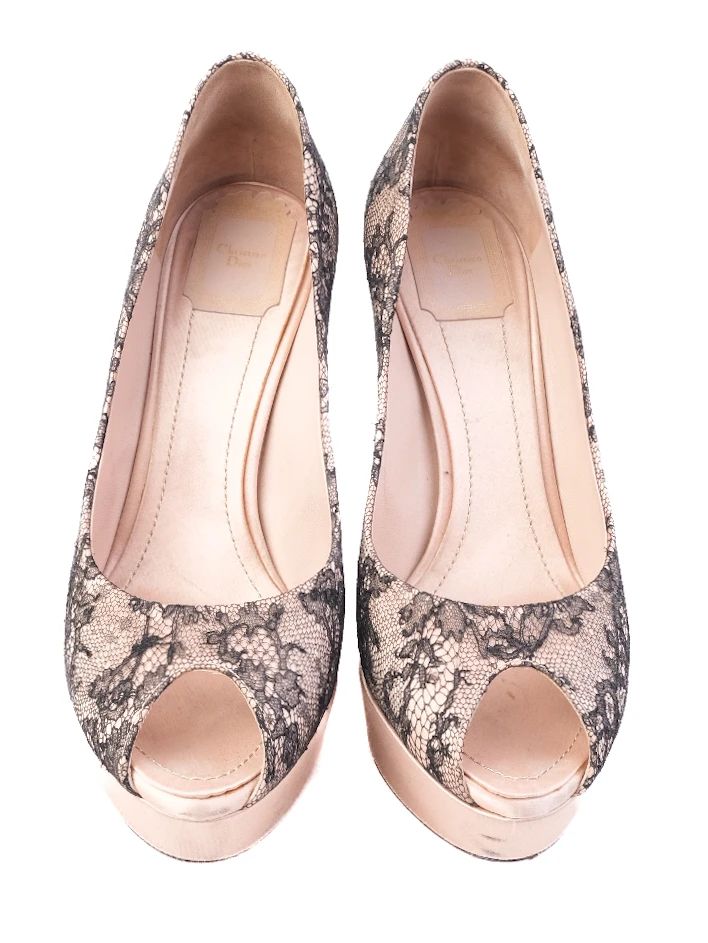 Excellent Dior High-Heeled Platform Shoes Black Lace Size 39 Women