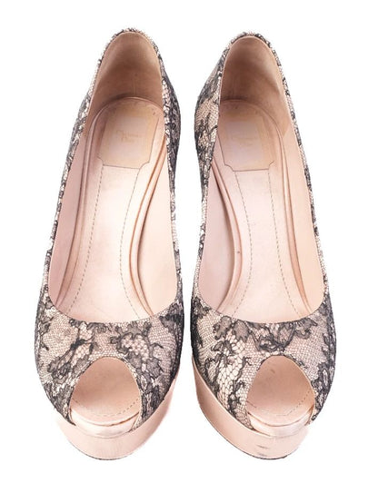 Excellent Dior High-Heeled Platform Shoes Black Lace Size 39 Women