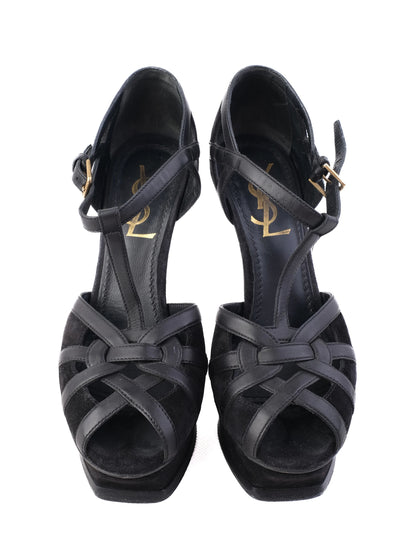 Excellent Yves Saint Laurent Black Leather High-Heeled Sandals Size 36
