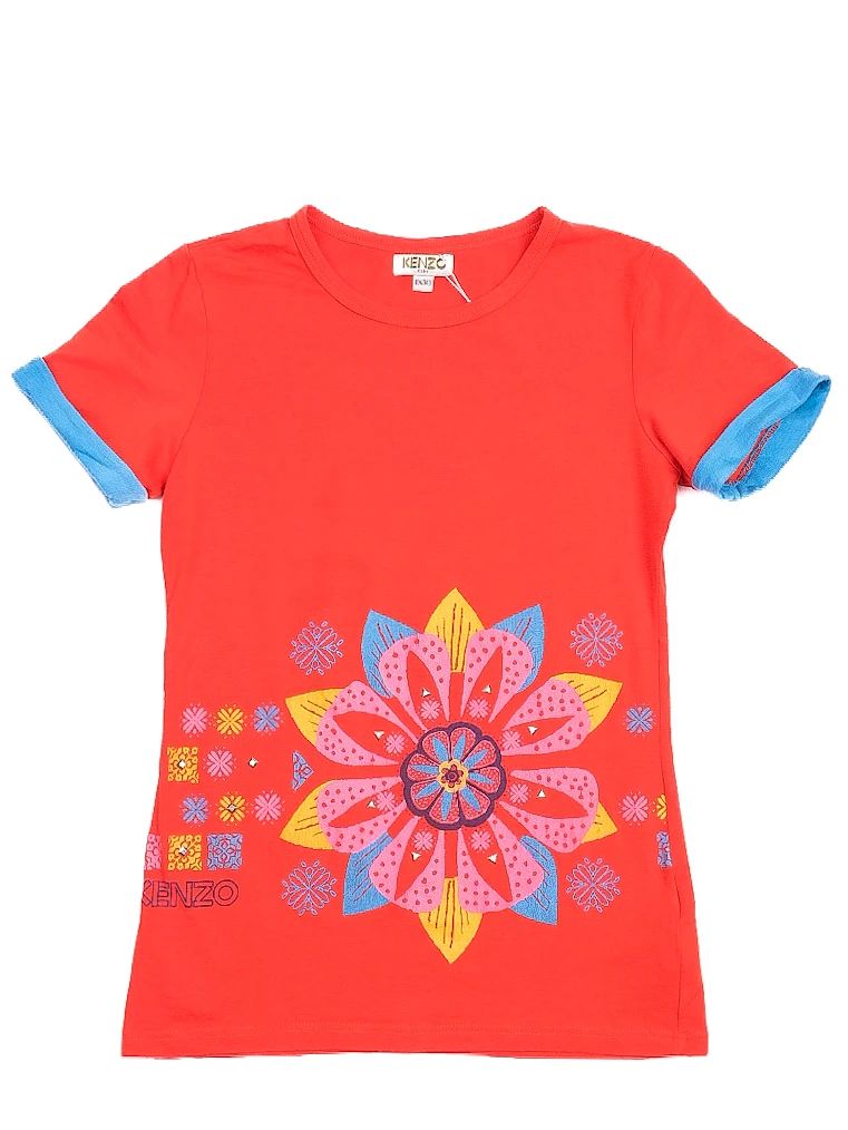 Excellent Kenzo Kids Red T-Shirt Size 10 Floral Design Modal