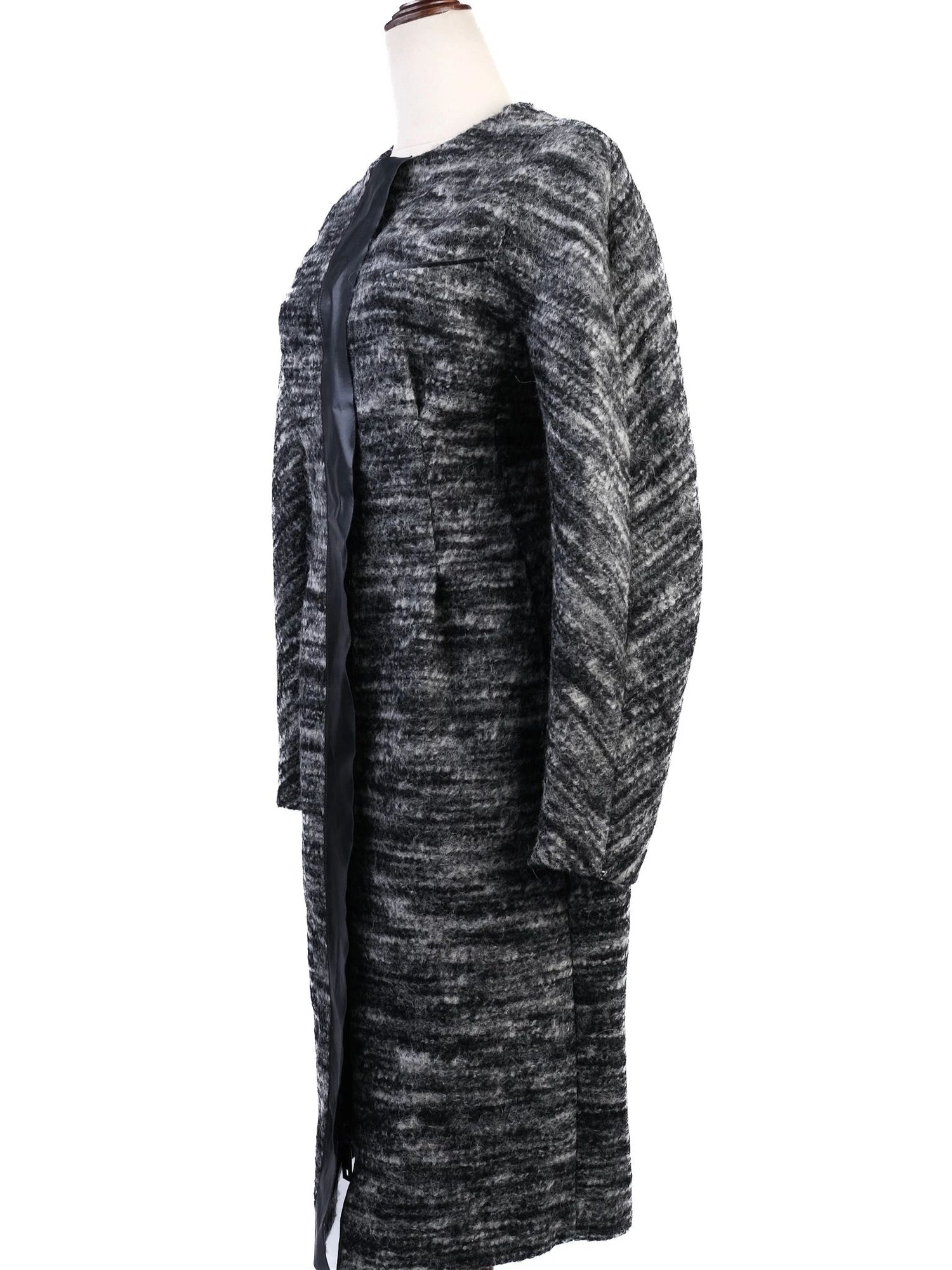 Excellent Sportmax Gray Wool Coat Size M with Textured Pattern