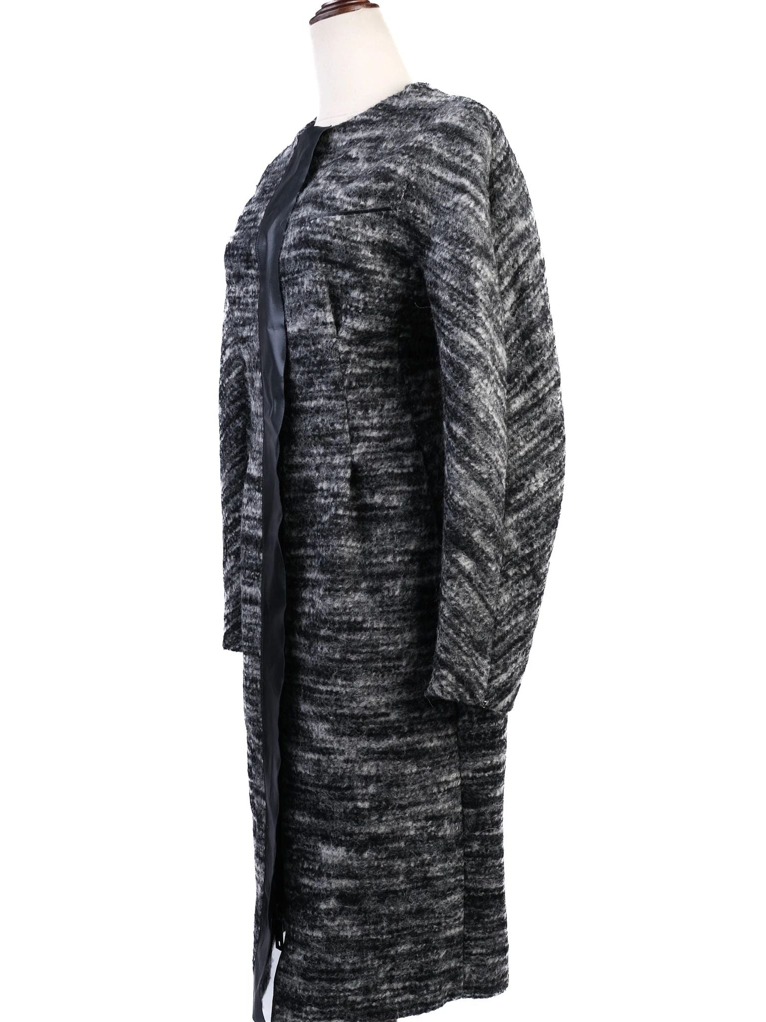 Excellent Sportmax Gray Wool Coat Size M with Textured Pattern