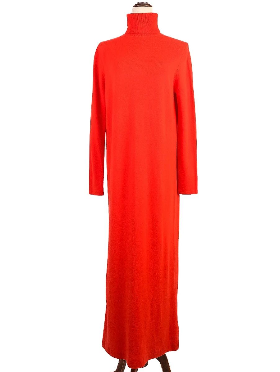 Excellent Allude Wool Long Sleeve Bright Orange Turtleneck Dress Size M