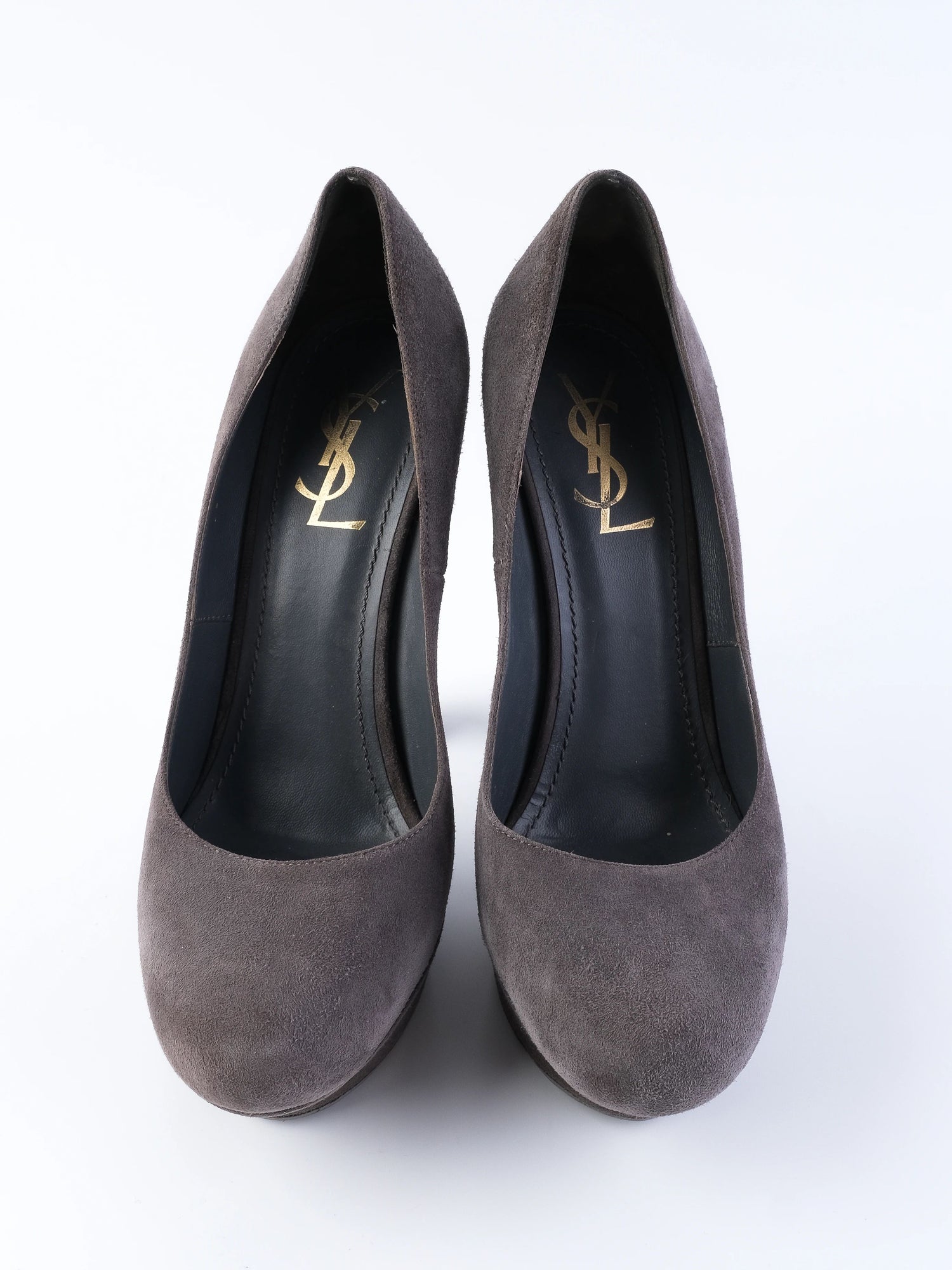 Excellent Yves Saint Laurent Gray Leather High-Heeled Pumps Size 39