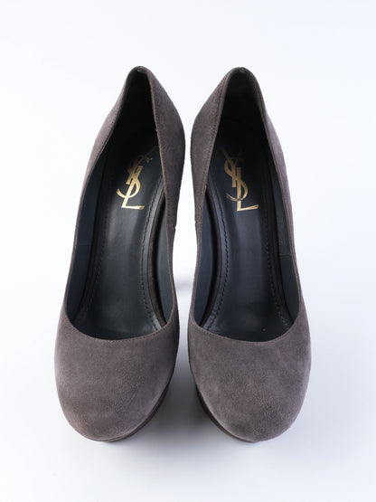 Excellent Yves Saint Laurent Gray Leather High-Heeled Pumps Size 39