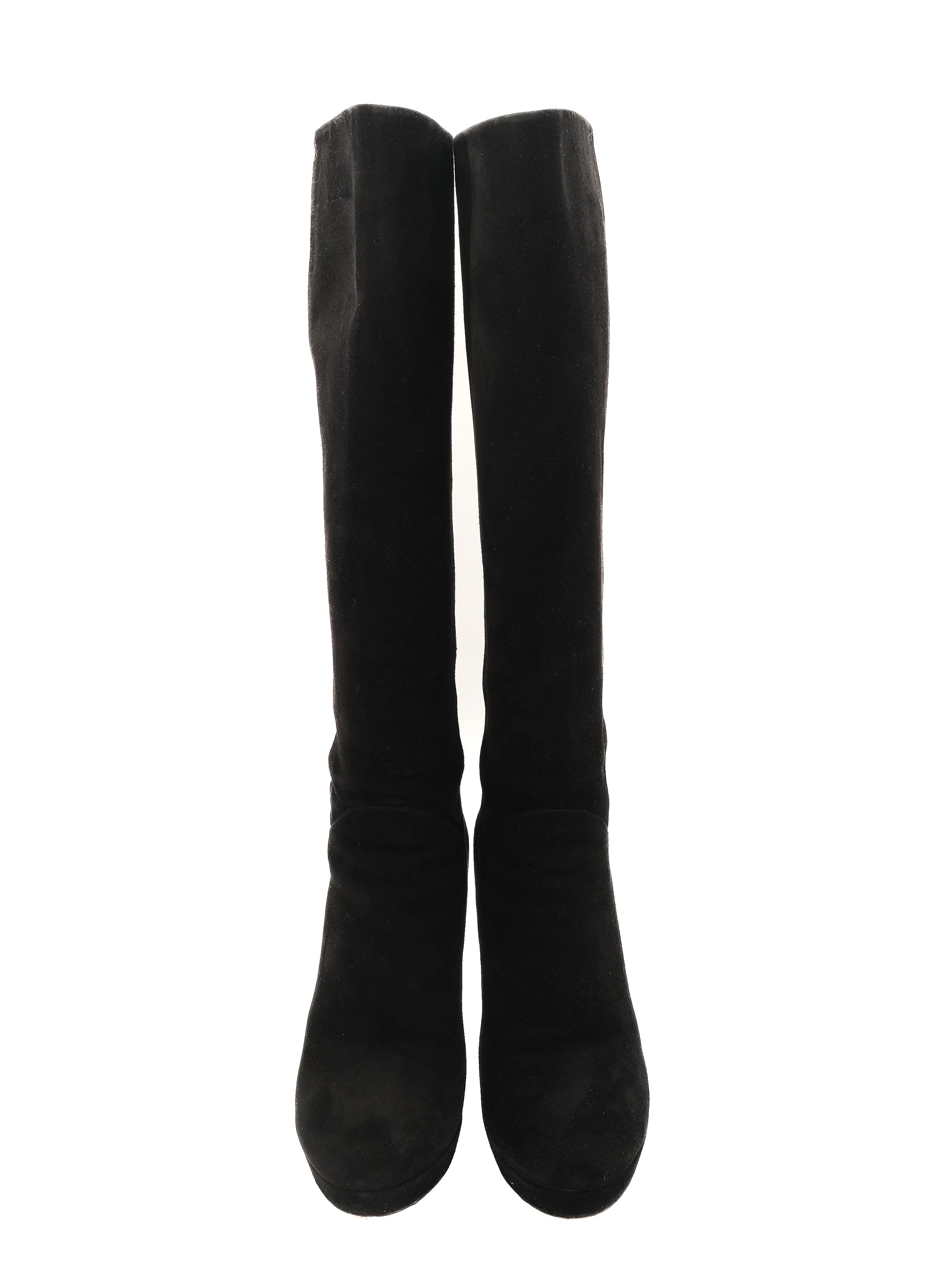 Gucci Black Genuine Suede Knee-High Stiletto Boots Size 36